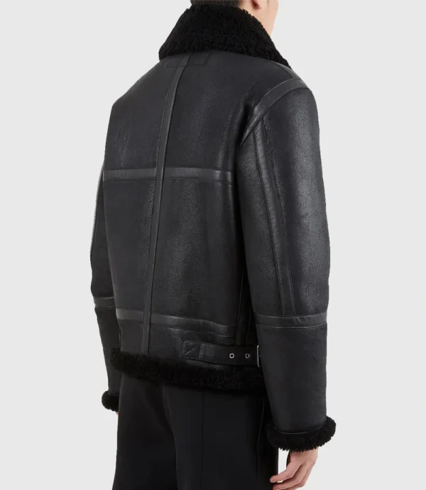 Mens Black Biker Shearling Leather Jacket