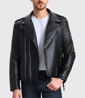 Men's Biker Leather Jacket Black