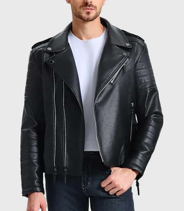 Men's Biker Leather Jacket Black