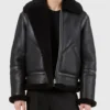 Mens Biker Shearling Black Leather Jacket