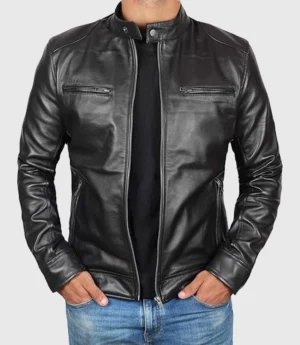 Mens Lambskin Black Motorcycle Leather Jacket