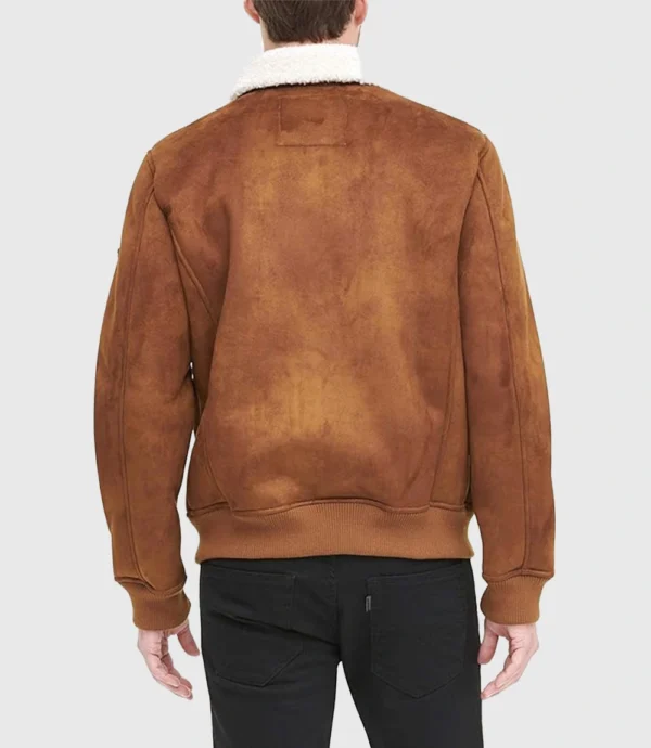 Men's Suede Leather Shearling Bomber Jacket