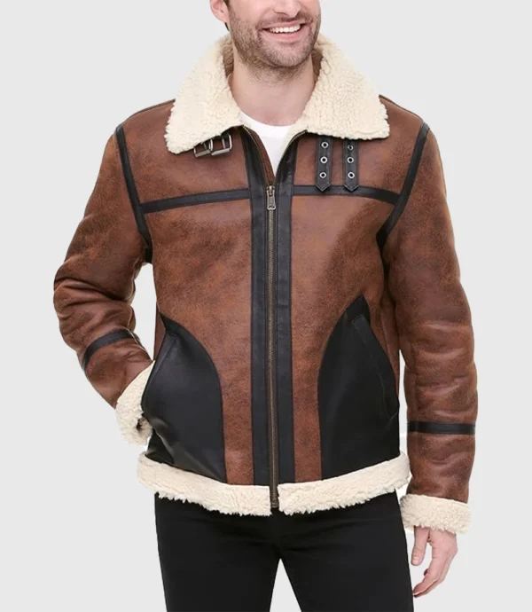 Men's Faux Shearling Aviator Leather Jacket