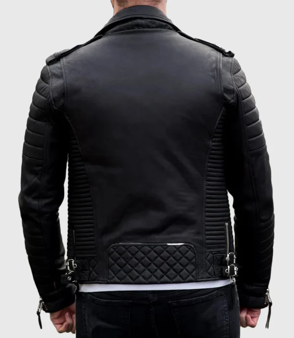 Mens Quilted Black Biker Leather Jacket