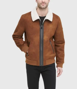 Men's Brown Shearling Bomber Jacket