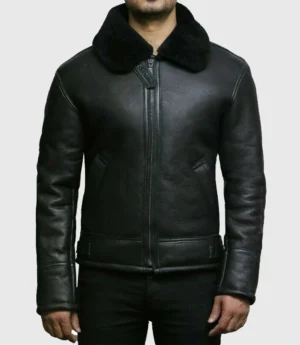 Mens Sheepskin Aviator Leather Jacket