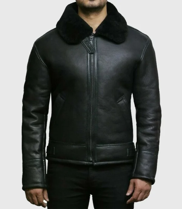 Mens Sheepskin Aviator Leather Jacket