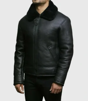 Mens Shearling Sheepskin Leather Aviator Jacket