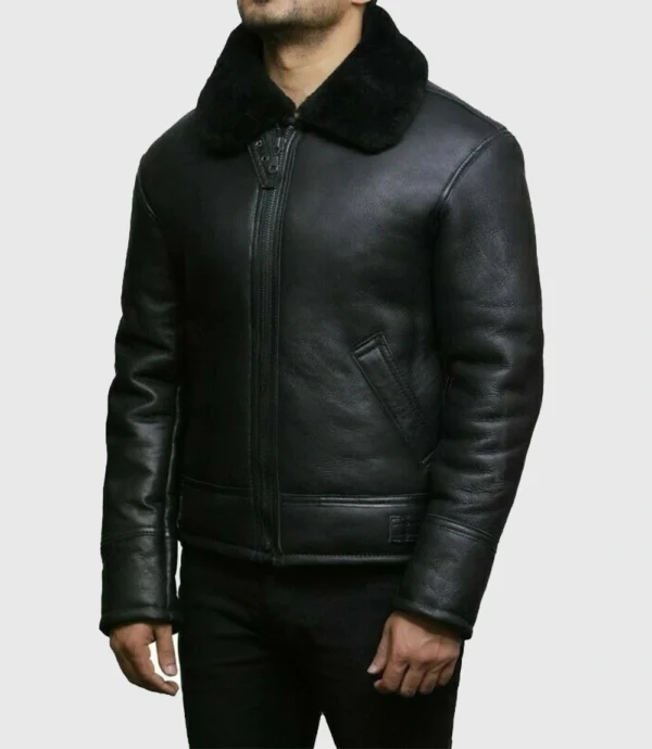 Mens Shearling Sheepskin Leather Aviator Jacket