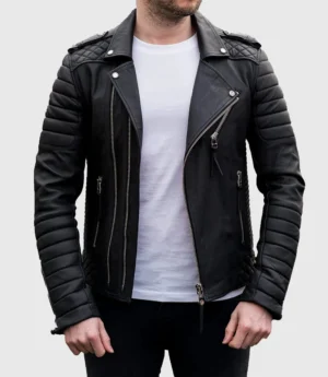 Mens Quilted Biker Leather Jacket