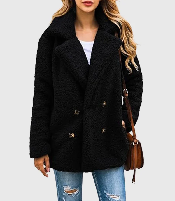 Oversized Faux Fur Black Shearling Coat