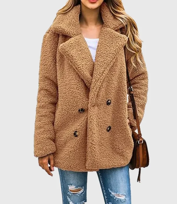 Women's Faux Fur Oversized Camel Brown Sherpa Coat