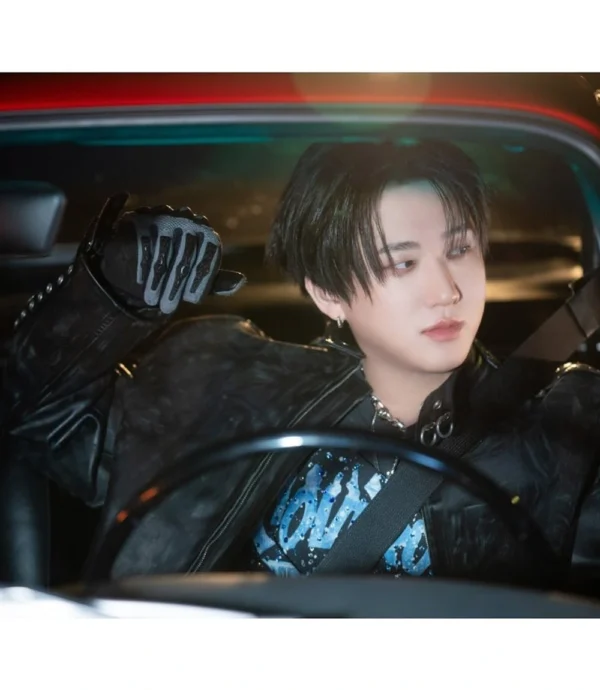 Stray Kids Burnin Tires Changbin Black Biker Leather Jacket