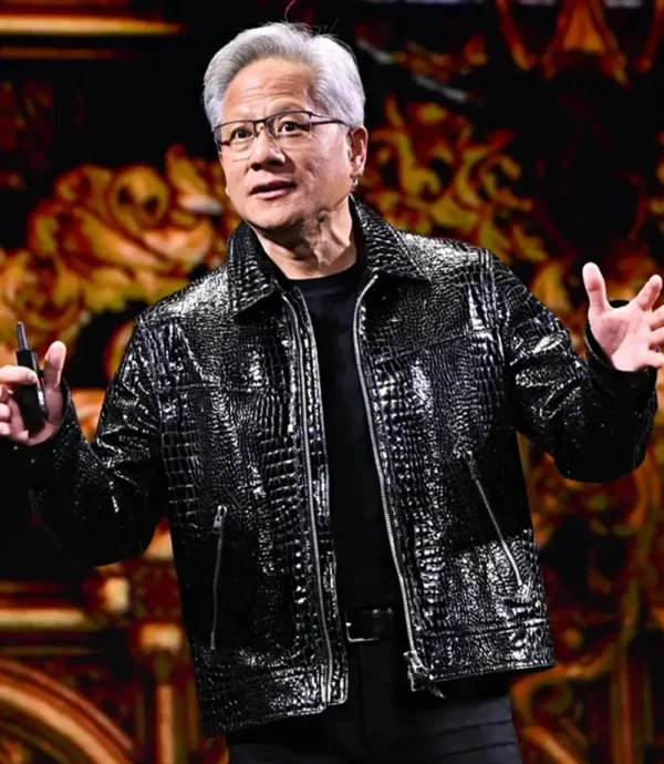 CES 2025 Jensen Huang Black Crocodile Leather Jacket