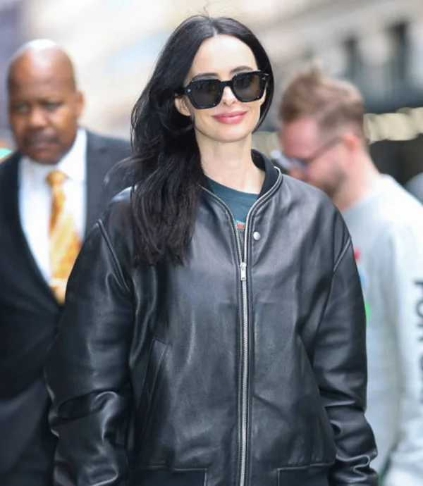 Krysten Ritter Black Bomber Zip-up Leather Jacket
