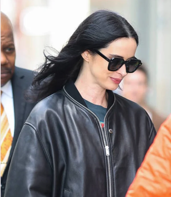 New York City Hudson Square Krysten Ritter Black Bomber Zip-up Leather Jacket