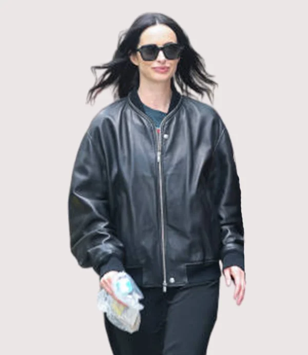 Hudson Square Krysten Ritter Bomber Black Leather Jacket