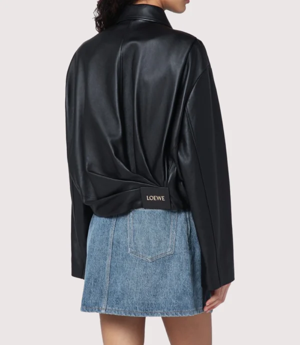 Loewe Draped Leather Jacket Black