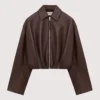 Women Loewe Draped Leather Jacket Brown