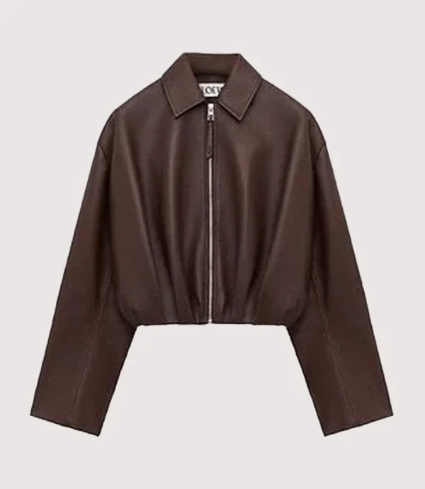 Women Loewe Draped Leather Jacket Brown
