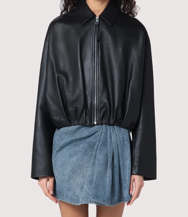 Loewe Draped Black Leather Jacket