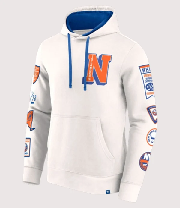 New York Islanders White Letterman Fleece Hoodie