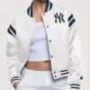 Women's New York Yankees Full Count Full-Snap White Varsity Jacket
