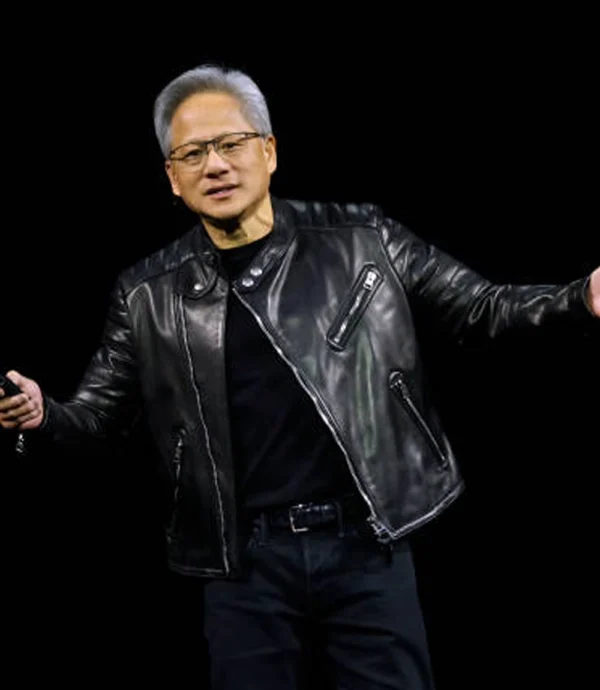 Jensen Huang Leather Black Jacket