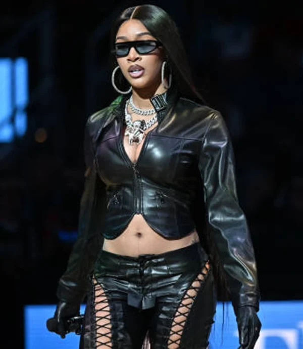 lakeyah Cropped Leather Jacket Black