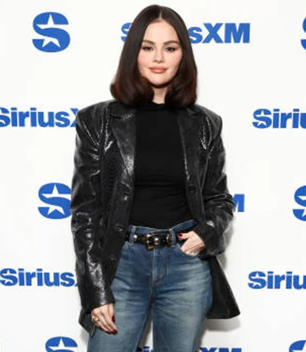SiriusXM Studios Selena Gomez Mid-Length Black Leather Coat