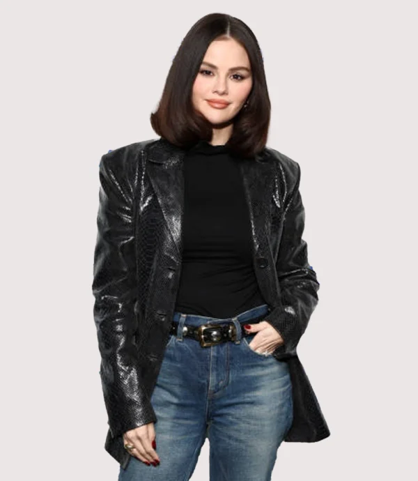 SiriusXM Studios Selena Gomez Black Leather Coat