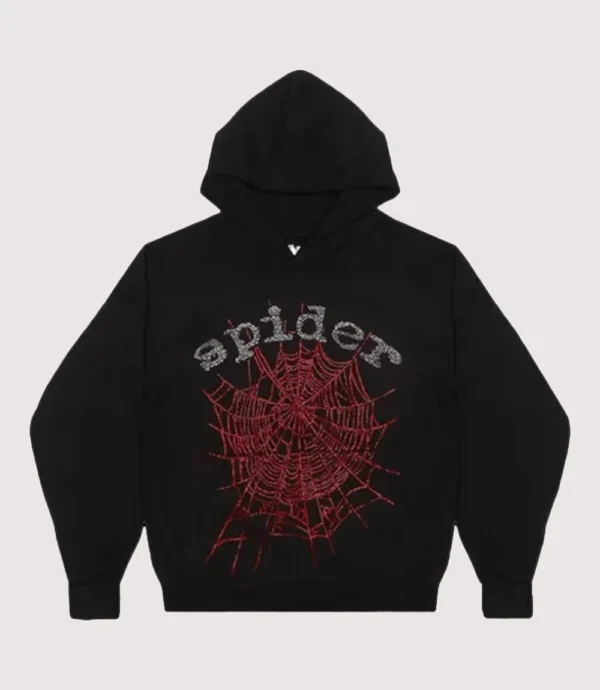 Unisex Sp5der Rhinestone Black Fleece Hoodie