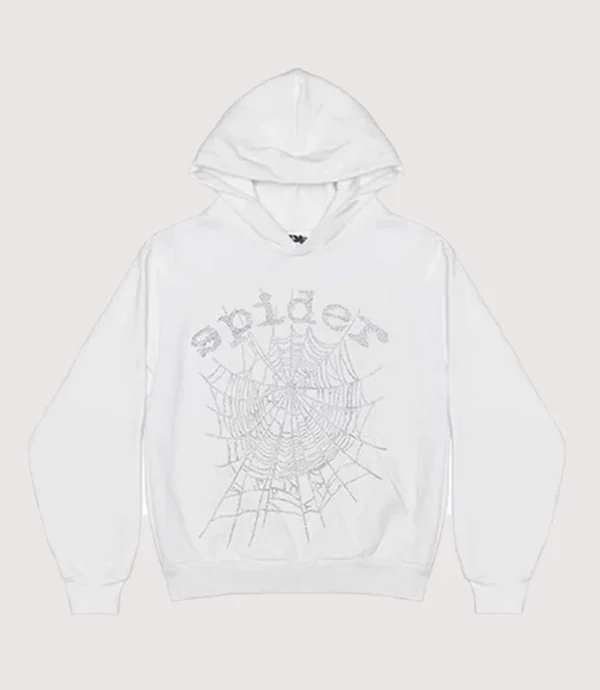 Sp5der Rhinestone White Hoodie