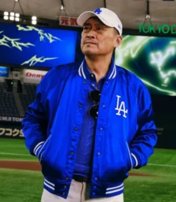 MLB Tokyo Series Polo Ralph Lauren LA Dodgers Blue Satin Varsity Jacket