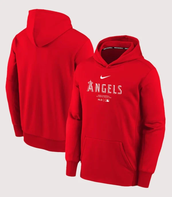 Youth Los Angeles Angels Authentic Collection Performance Pullover Red Fleece Hoodie
