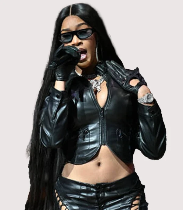 lakeyah Philadelphia 76ers vs Atlanta Hawks Black Leather Cropped Jacket