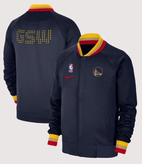 Golden State Warriors Showtime Performance Full-zip Navy Varsity Jacket