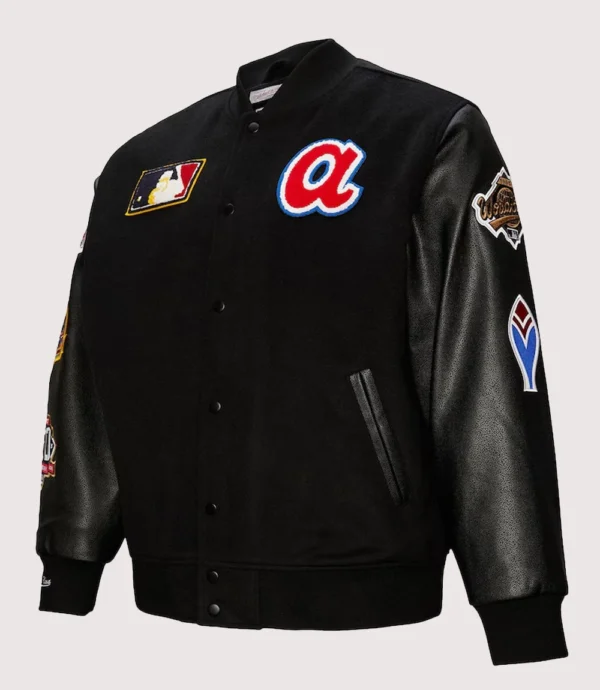 Atlanta Braves Mitchell & Ness Blackout Wool Varsity Jacket Black