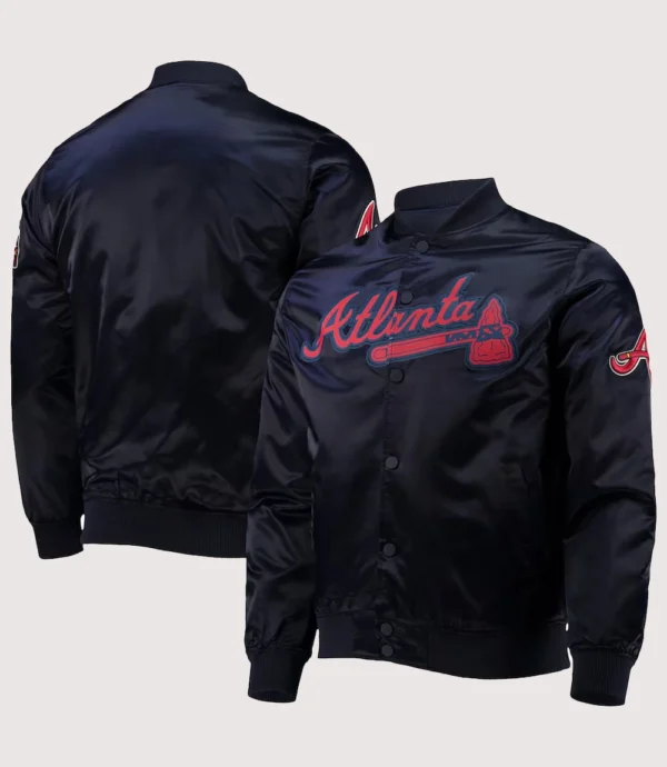Atlanta Braves Wordmark Satin Varsity Jacket Navy