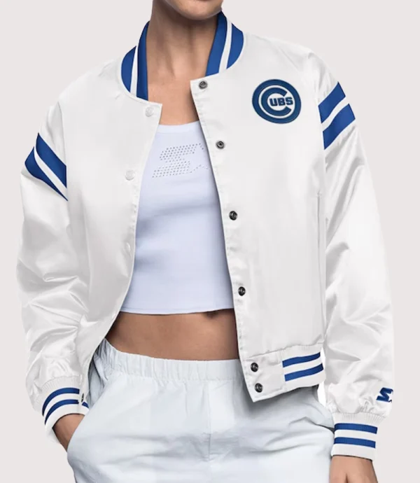 Women's Chicago Cubs Starter White Full Count Full-Snap Varsity Jacket
