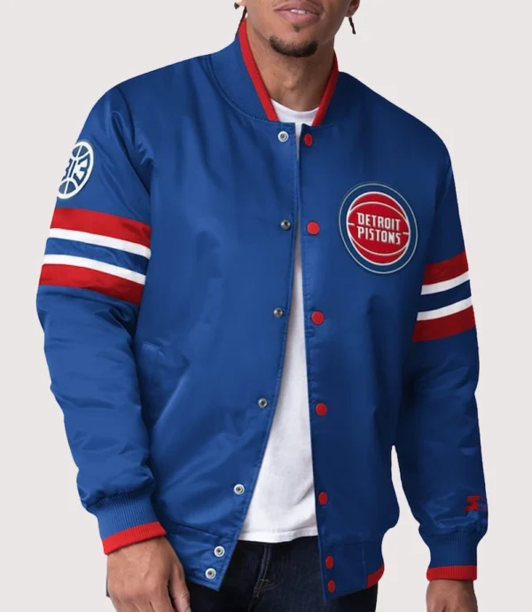 Detroit Pistons Starter Scout Varsity Royal Blue Satin Full-Snap Jacket