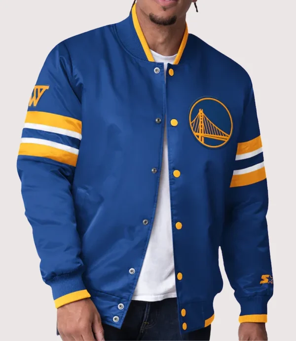Golden State Warriors Scout Full-Snap Royal Satin Starter Varsity Jacket