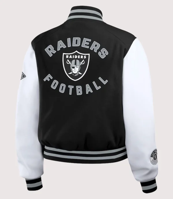 Las Vegas Raiders Erin Andrews Varsity Jacket Black And White