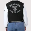 Women's Las Vegas Raiders Erin Andrews Black And White Varsity Full-Zip Jacket