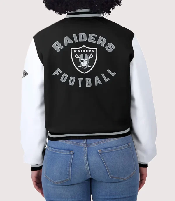 Women's Las Vegas Raiders Erin Andrews Black And White Varsity Full-Zip Jacket