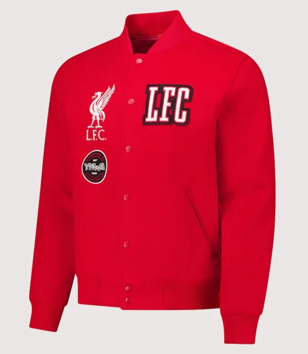 2025 Liverpool Supporter's Full-Snap Red Wool Varsity Jacket