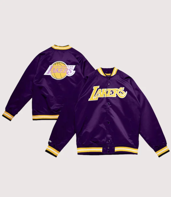 Los Angeles Lakers Mitchell & Ness Purple Satin Varsity Jacket