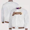 Los Angeles Lakers Mitchell & Ness White Satin Varsity Jacket