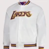 Los Angeles Lakers Mitchell & Ness Satin Varsity Jacket White