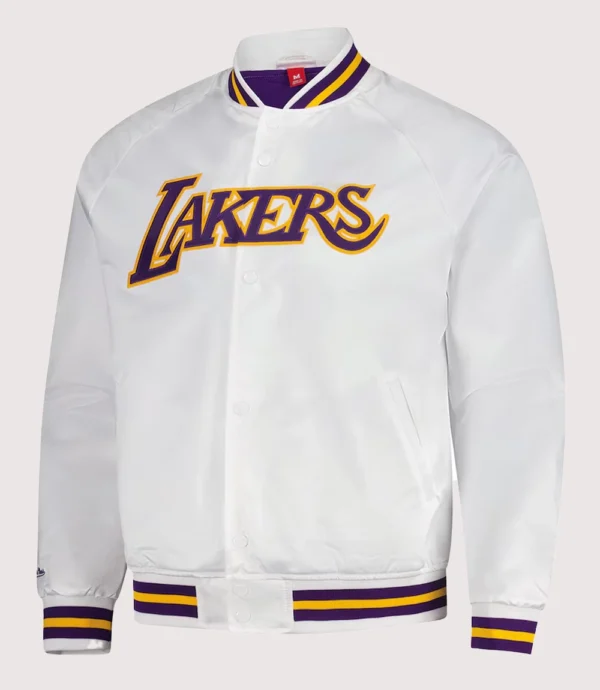 Los Angeles Lakers Mitchell & Ness Satin Varsity Jacket White